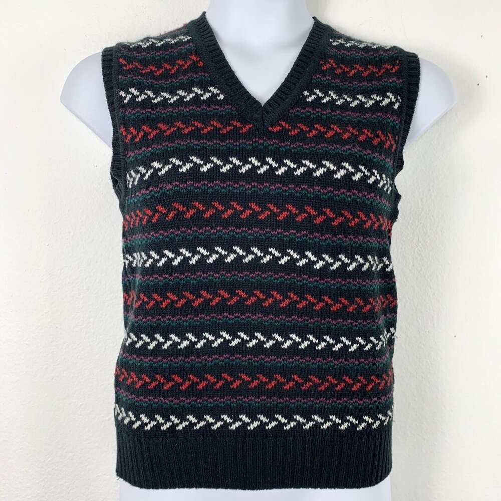 Vintage Sweater Vest Sz Large Jon Weston Multicolor V Neck Acrylic Made In Korea